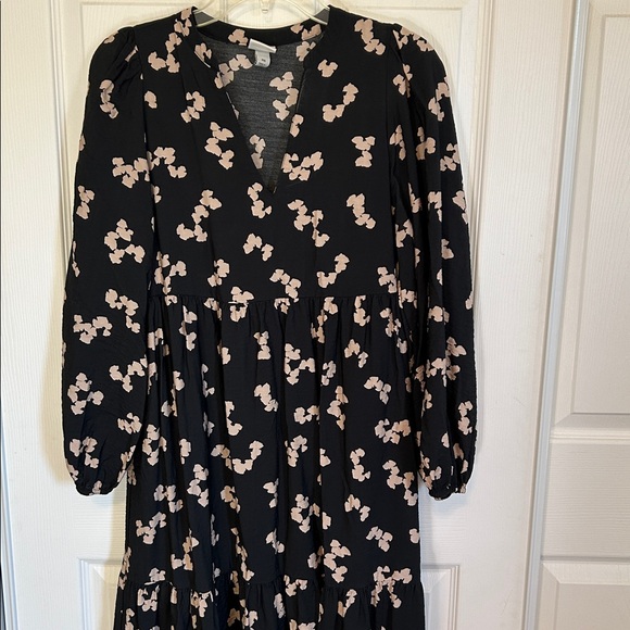 A NEW DAY Black Midi Tiered Dress with Pink Floral Pattern Women's XS - Picture 3 of 9